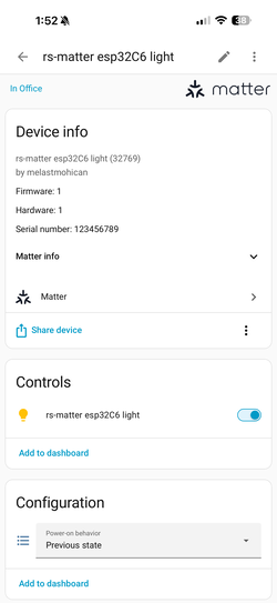 Successful Provisioning in Home Assistant App